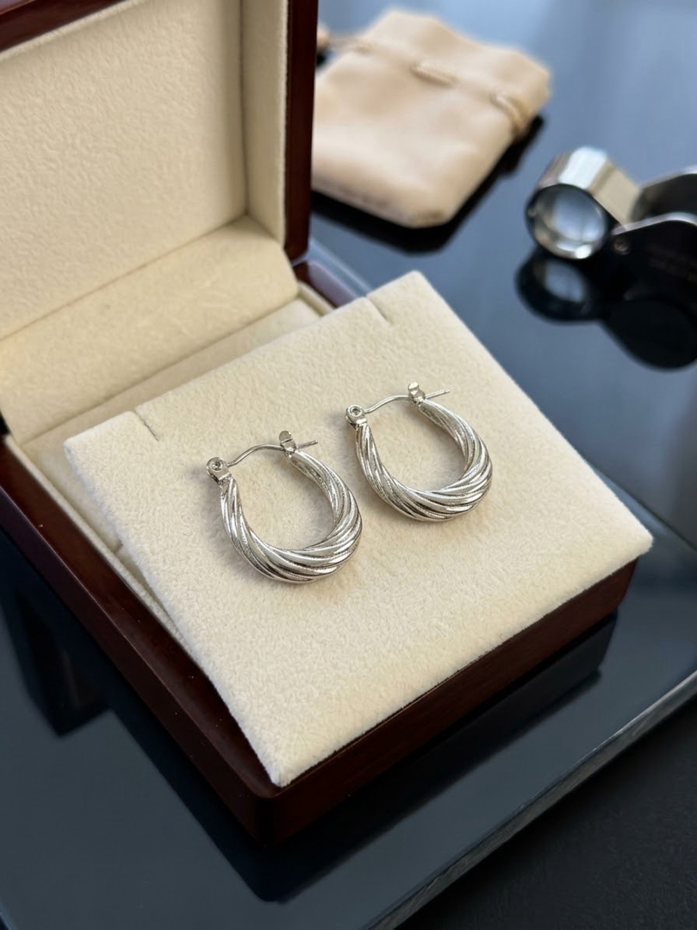 Twisted Hoop Earrings - Silver